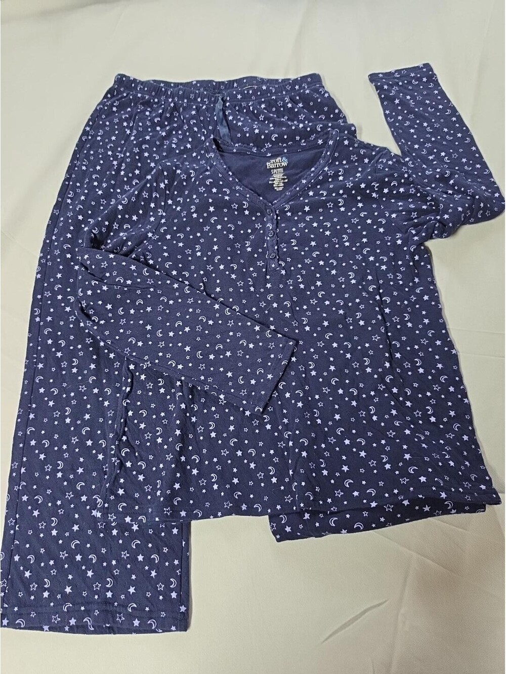 Croft & Barrow Womens S Petite Pajama Set Navy Stars Moons Celestial Sleepwear
